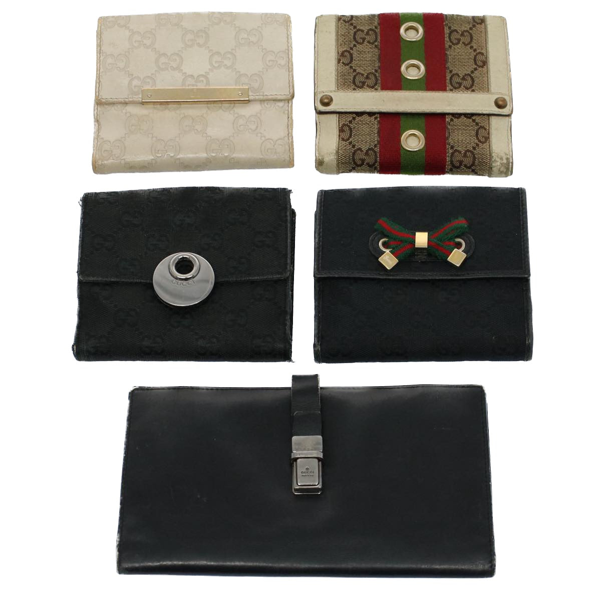 GUCCI GG Canvas Web Sherry Line Wallet Leather 5Set Beige Red black bs8401