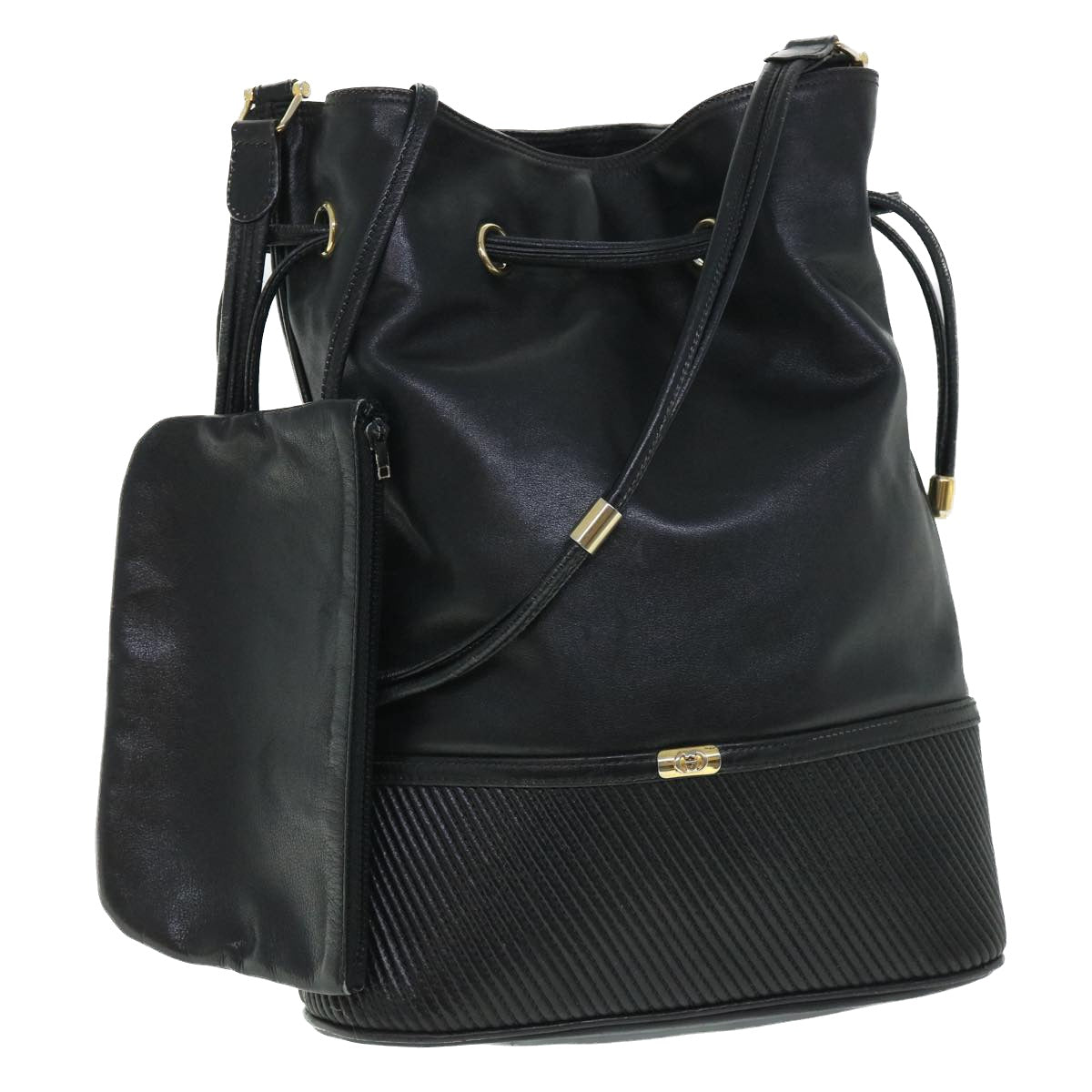 GUCCI Shoulder Bag Leather Black bs8418