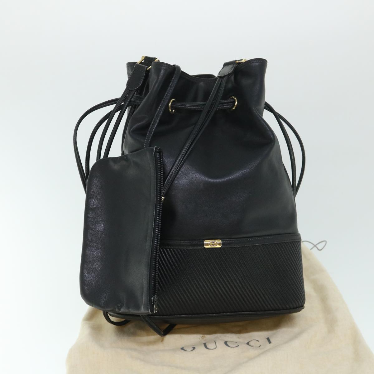 GUCCI Shoulder Bag Leather Black bs8418