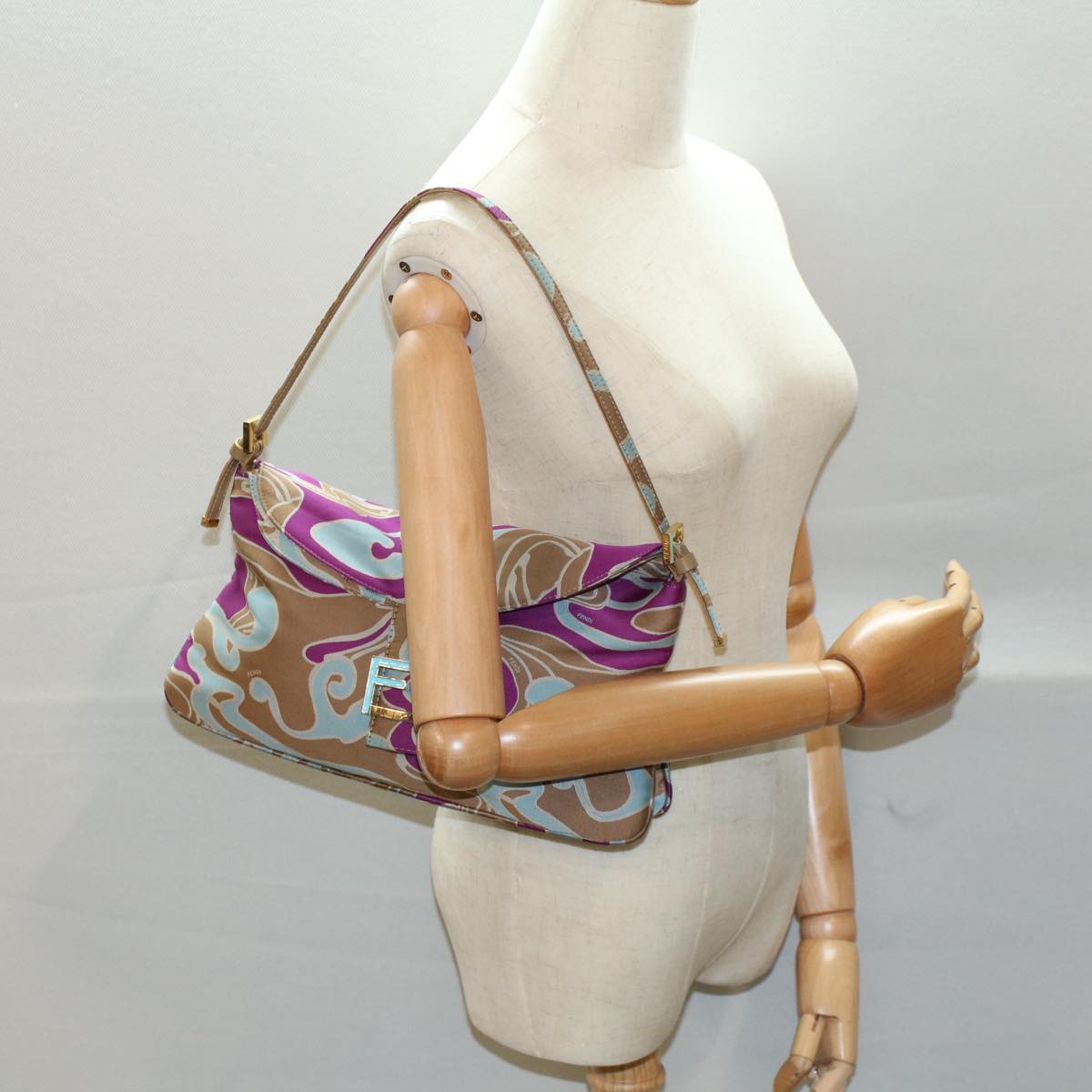 FENDI Mamma Baguette Shoulder Bag Canvas Multicolor 2305 26796 018 bs8434