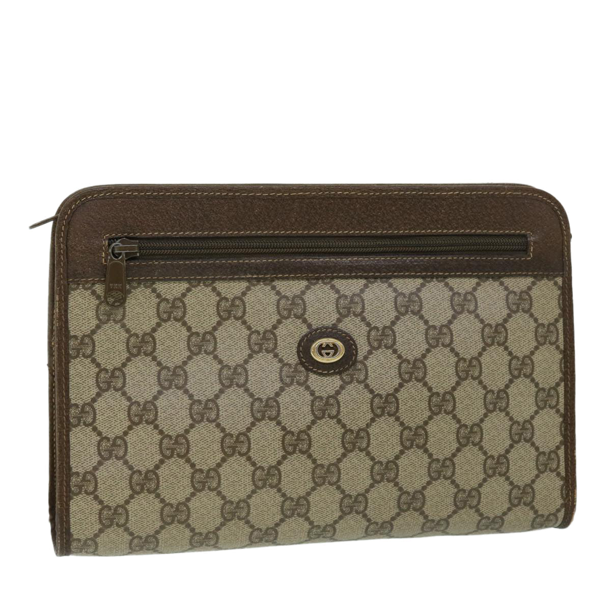 GUCCI GG Canvas Clutch Bag PVC Leather Beige Brown 014 123 6053 bs8482