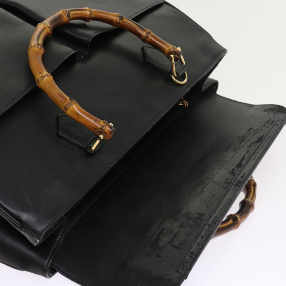 GUCCI Bamboo Hand Bag Leather Black 002 123 0322 bs8489
