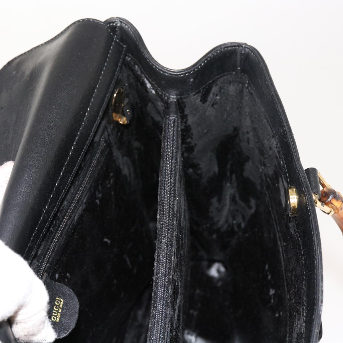 GUCCI Bamboo Hand Bag Leather Black 002 123 0322 bs8489
