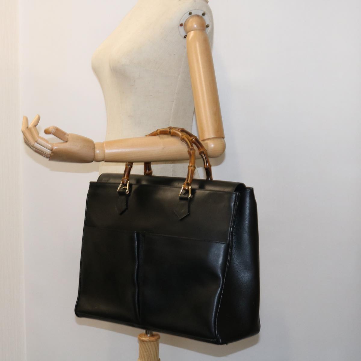 GUCCI Bamboo Hand Bag Leather Black 002 123 0322 bs8489