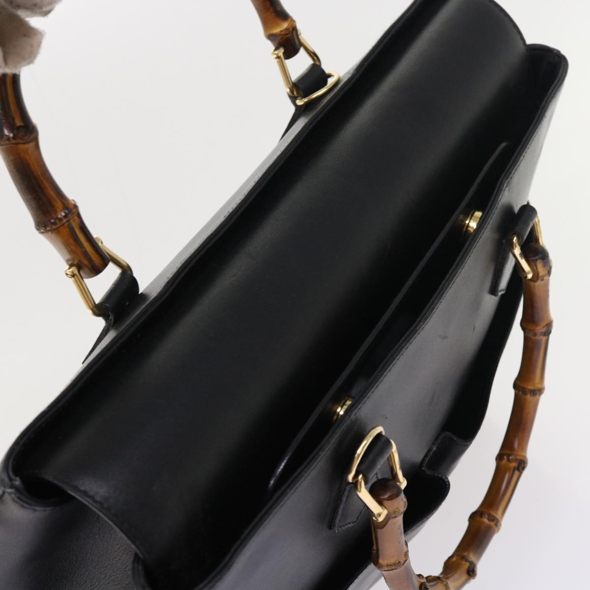 GUCCI Bamboo Hand Bag Leather Black 002 123 0322 bs8489