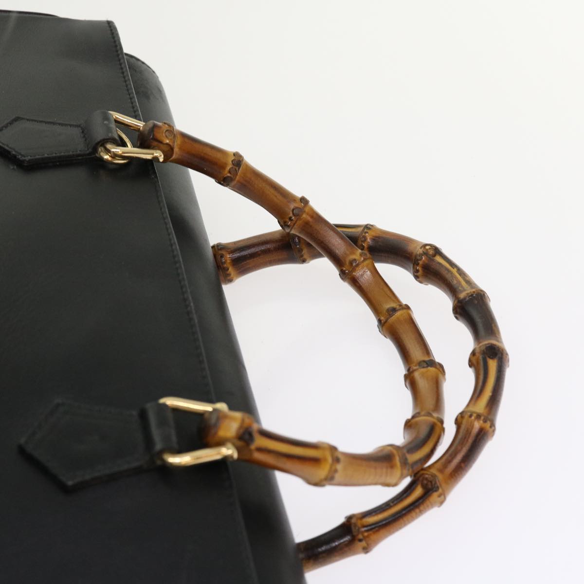 GUCCI Bamboo Hand Bag Leather Black 002 123 0322 bs8489