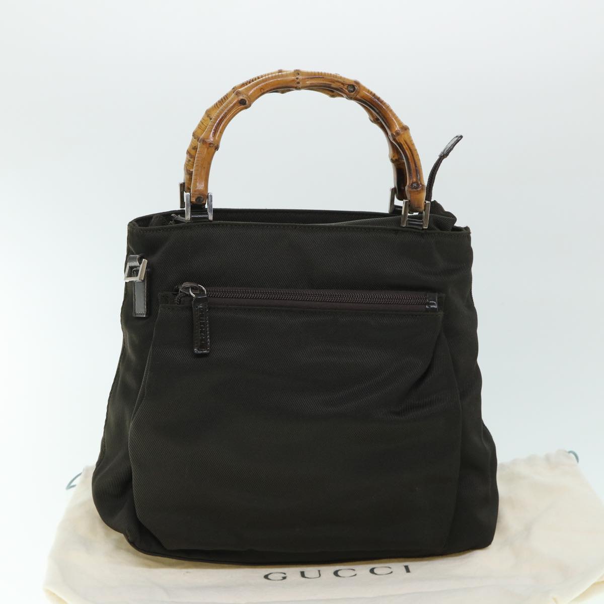 GUCCI Bamboo Hand Bag Nylon Leather 2way Khaki 002 2058 0508 5 bs8491