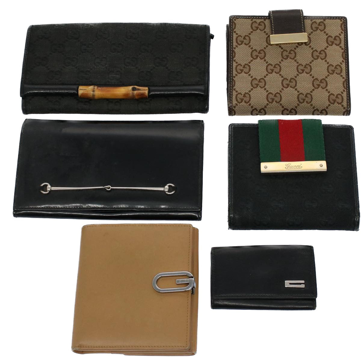 GUCCI GG Canvas Web Sherry Line Wallet Leather Canvas 6Set Black bs8523
