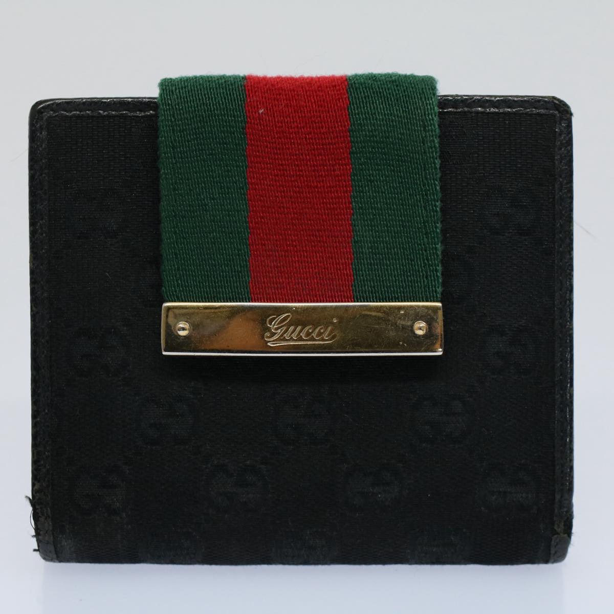 GUCCI GG Canvas Web Sherry Line Wallet Leather Canvas 6Set Black bs8523