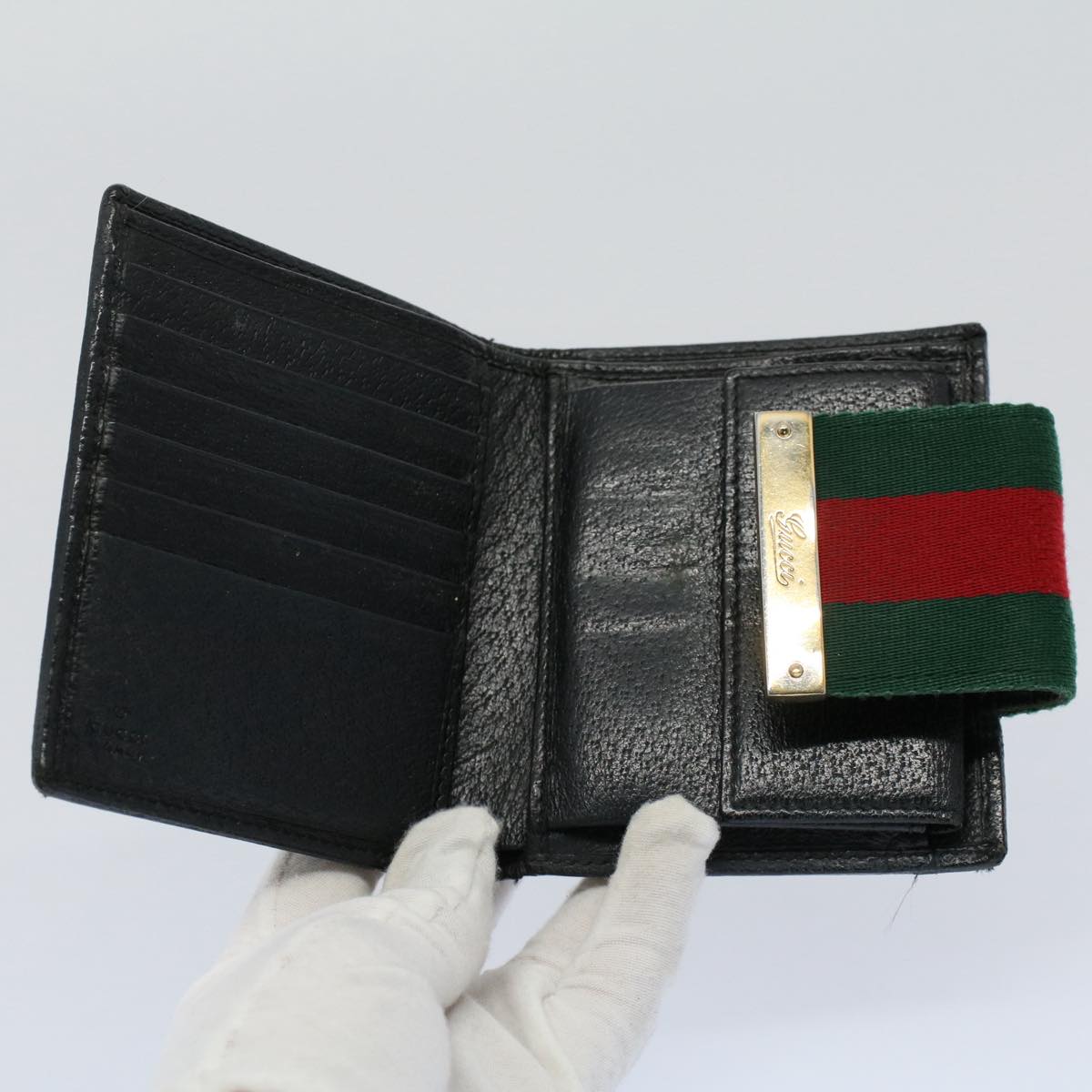 GUCCI GG Canvas Web Sherry Line Wallet Leather Canvas 6Set Black bs8523