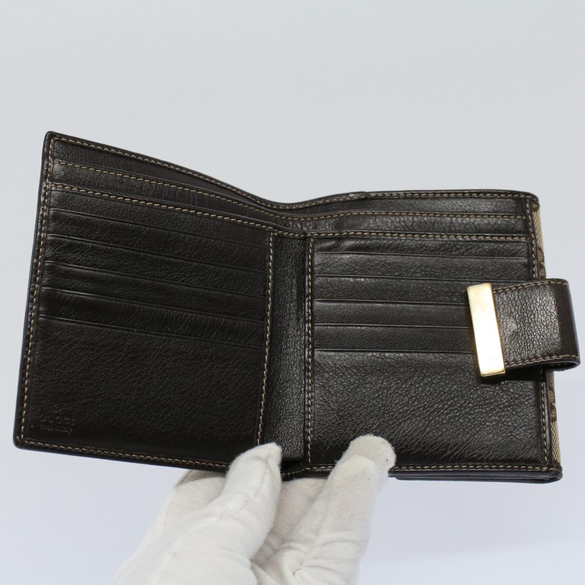 GUCCI GG Canvas Web Sherry Line Wallet Leather Canvas 6Set Black bs8523