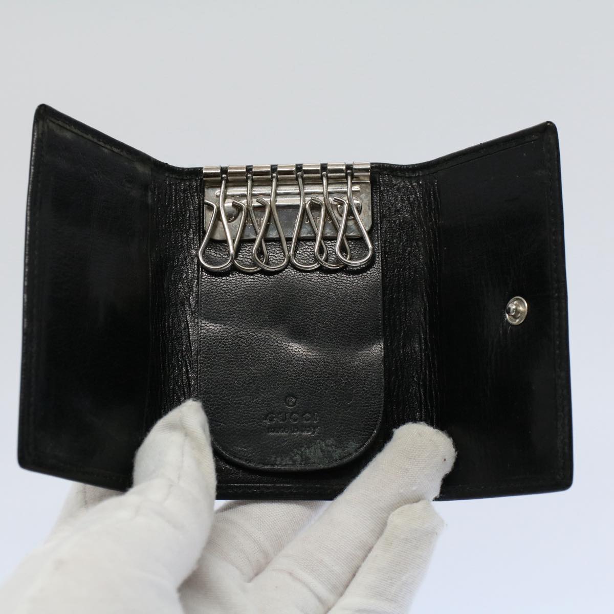 GUCCI GG Canvas Web Sherry Line Wallet Leather Canvas 6Set Black bs8523