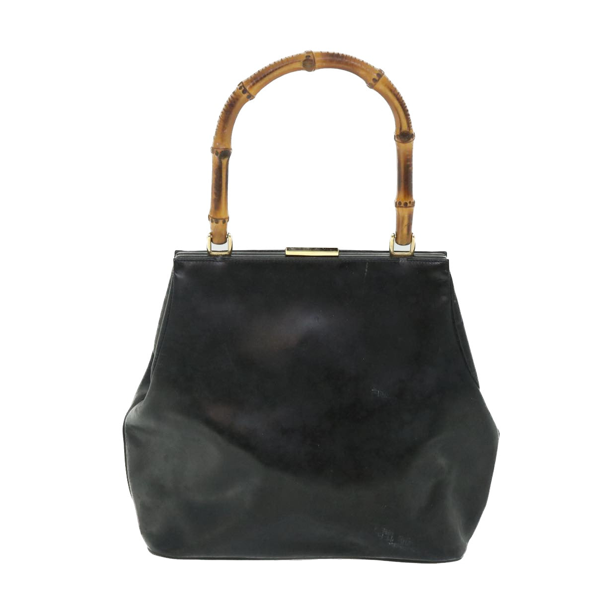 GUCCI Bamboo Hand Bag Leather Black 000 781 0295 bs8627