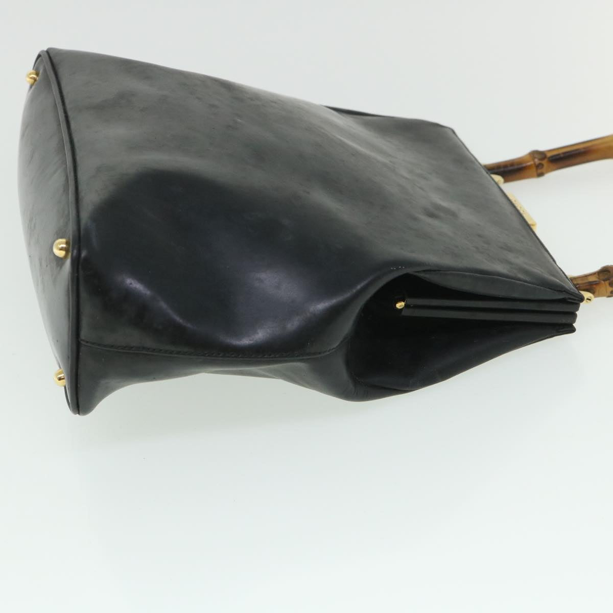GUCCI Bamboo Hand Bag Leather Black 000 781 0295 bs8627