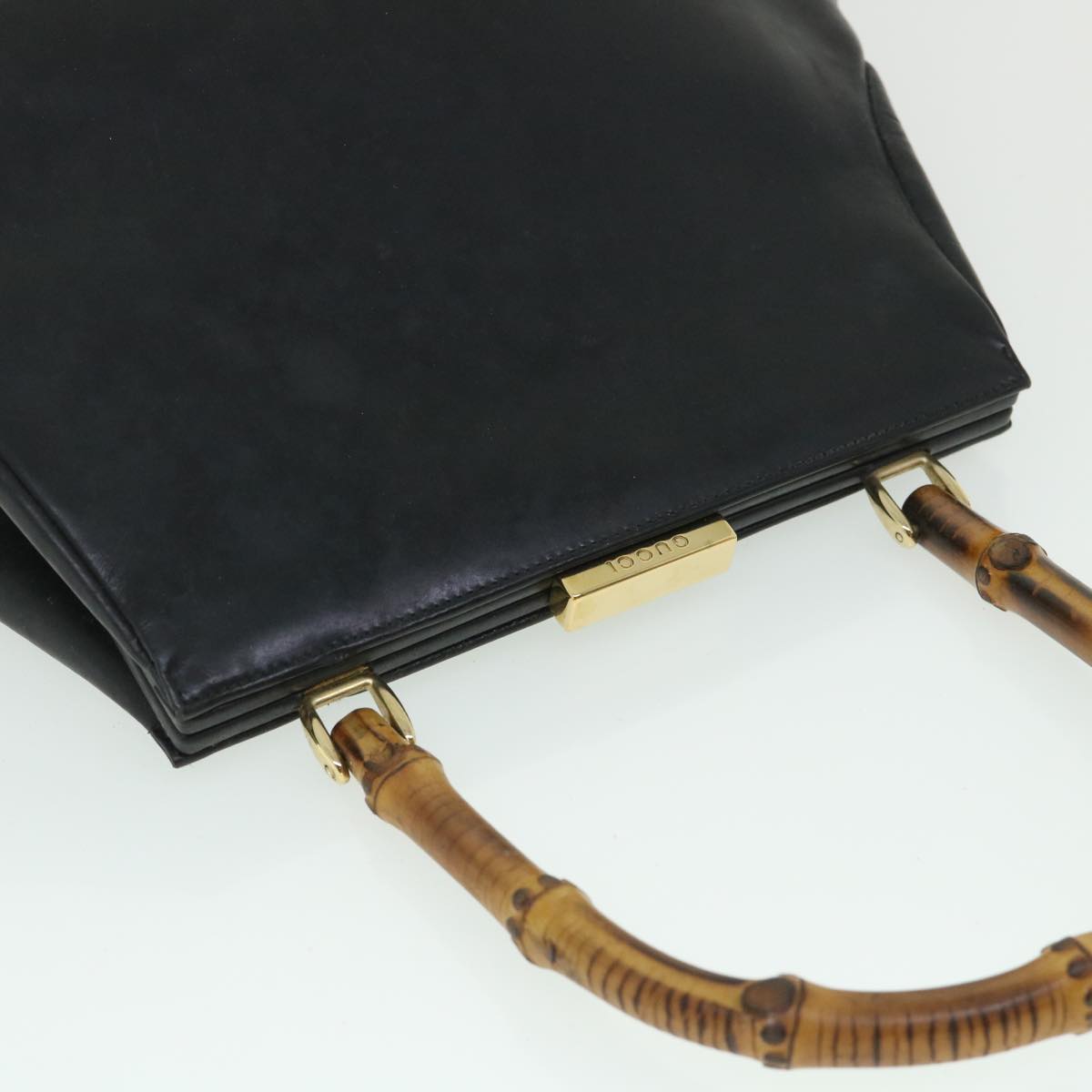 GUCCI Bamboo Hand Bag Leather Black 000 781 0295 bs8627