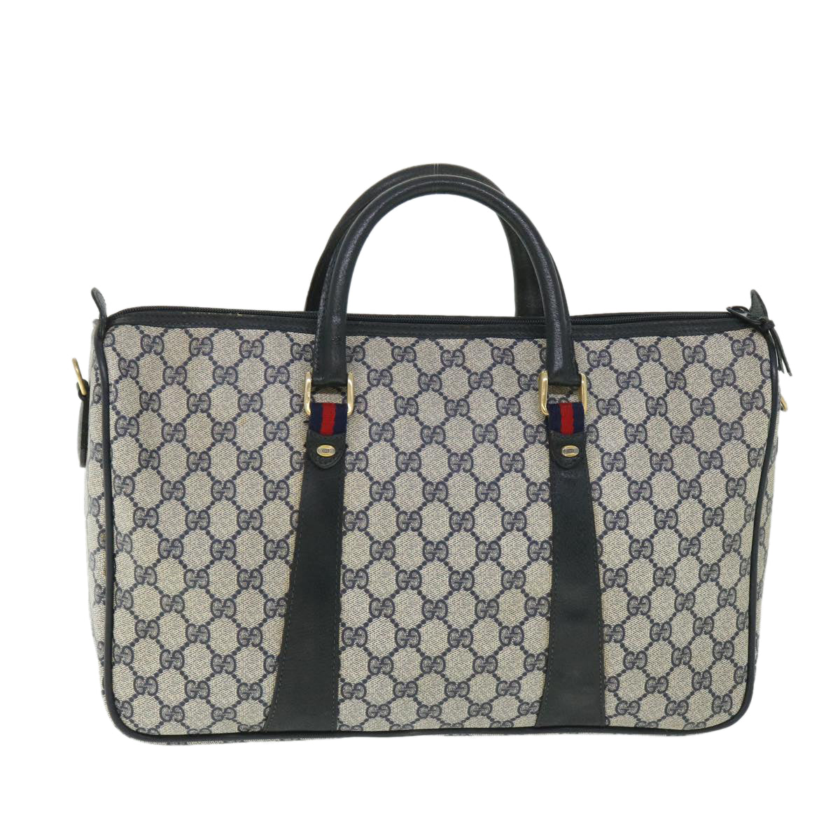 GUCCI GG Canvas Sherry Line Boston Bag PVC Leather Gray Red Navy bs8628