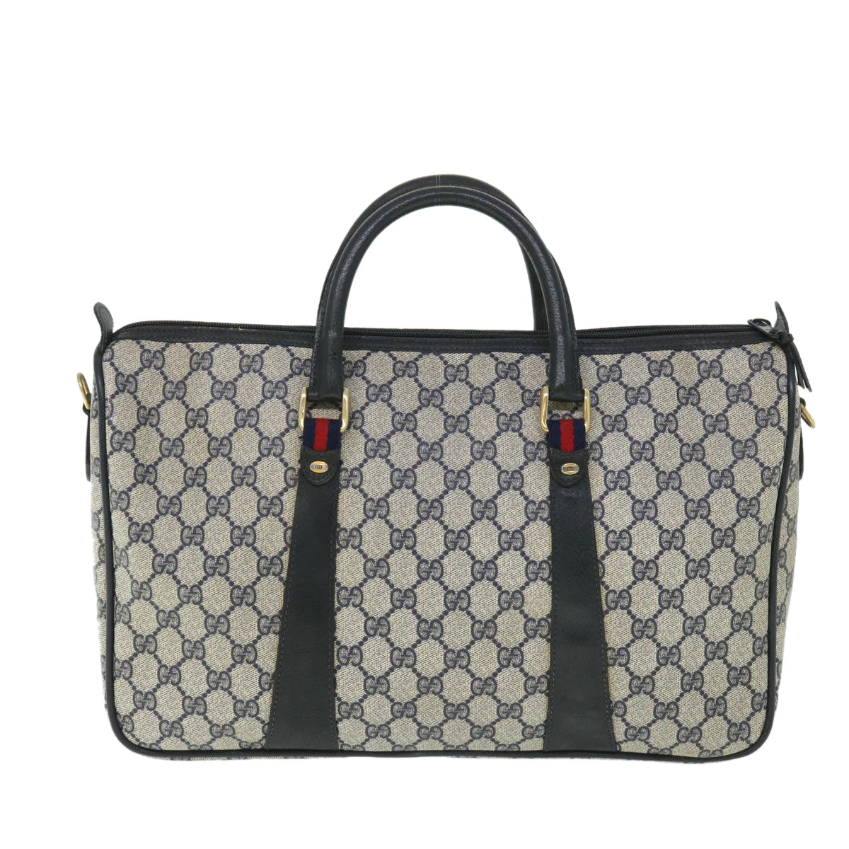 GUCCI GG Canvas Sherry Line Boston Bag PVC Leather Gray Red Navy bs8628