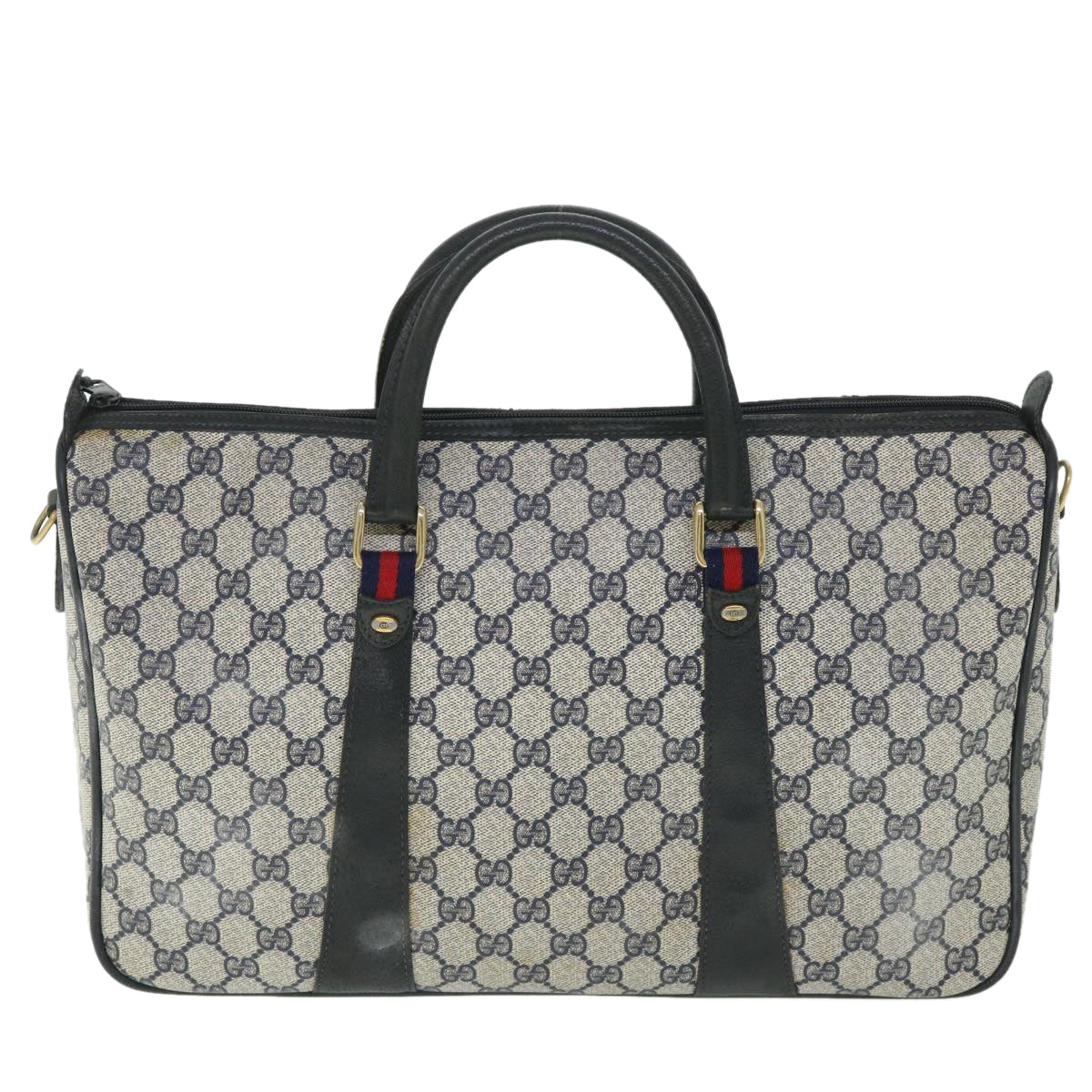 GUCCI GG Canvas Sherry Line Boston Bag PVC Leather Gray Red Navy bs8628