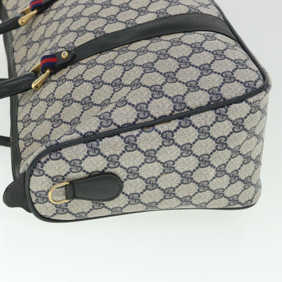 GUCCI GG Canvas Sherry Line Boston Bag PVC Leather Gray Red Navy bs8628