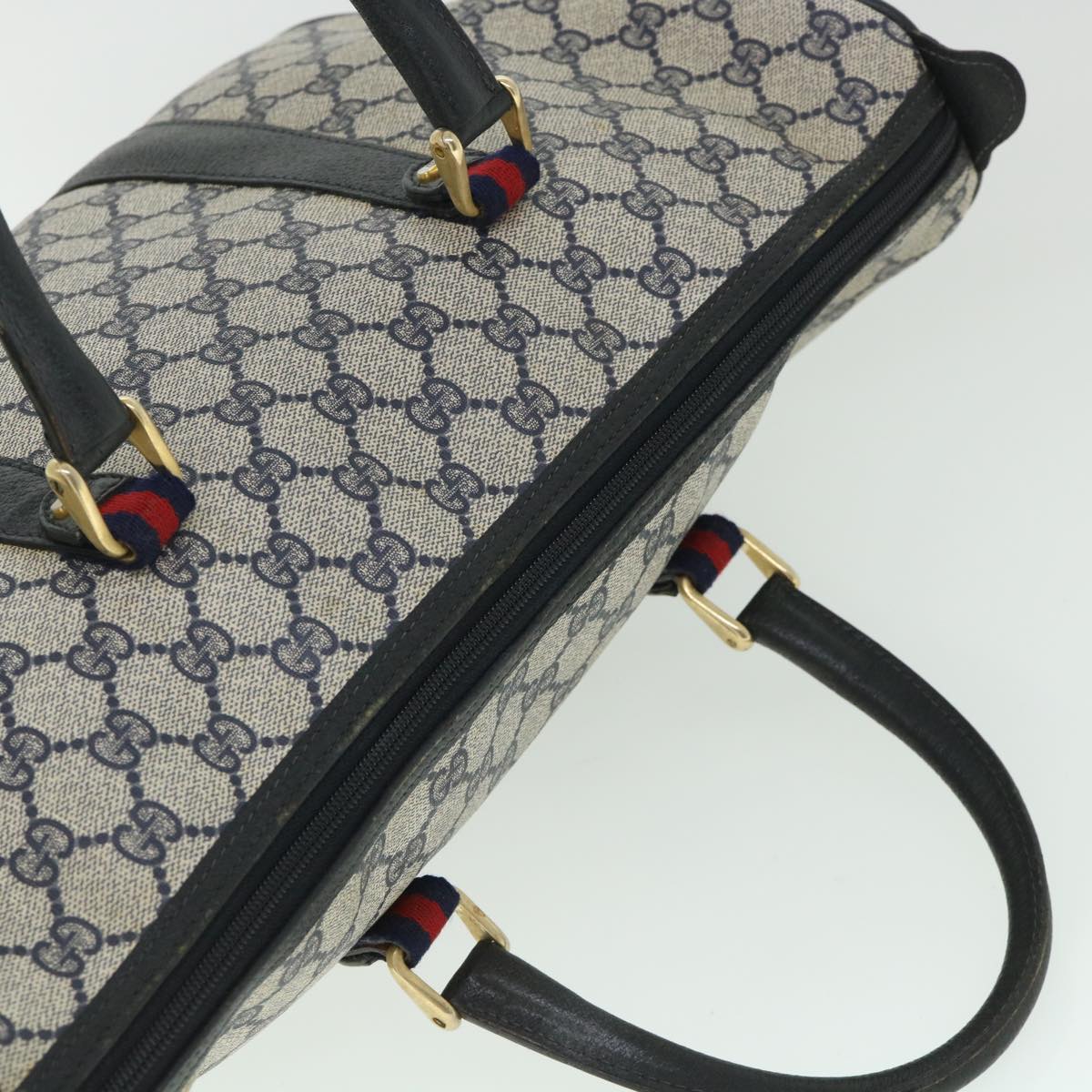 GUCCI GG Canvas Sherry Line Boston Bag PVC Leather Gray Red Navy bs8628