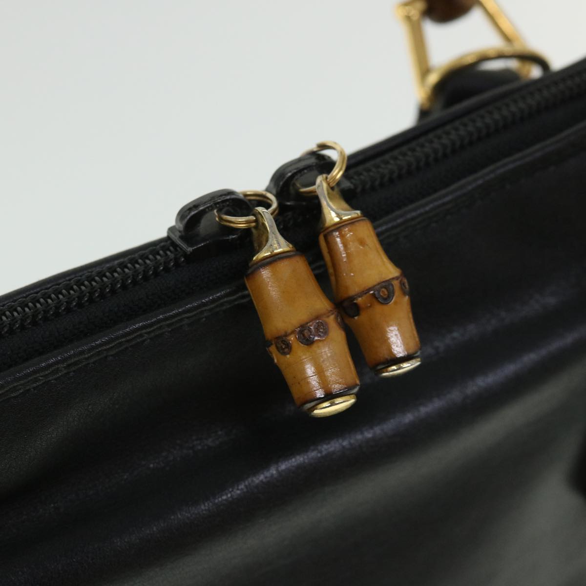 GUCCI Bamboo Hand Bag Leather 2way Black 000 1186 0289 bs8639
