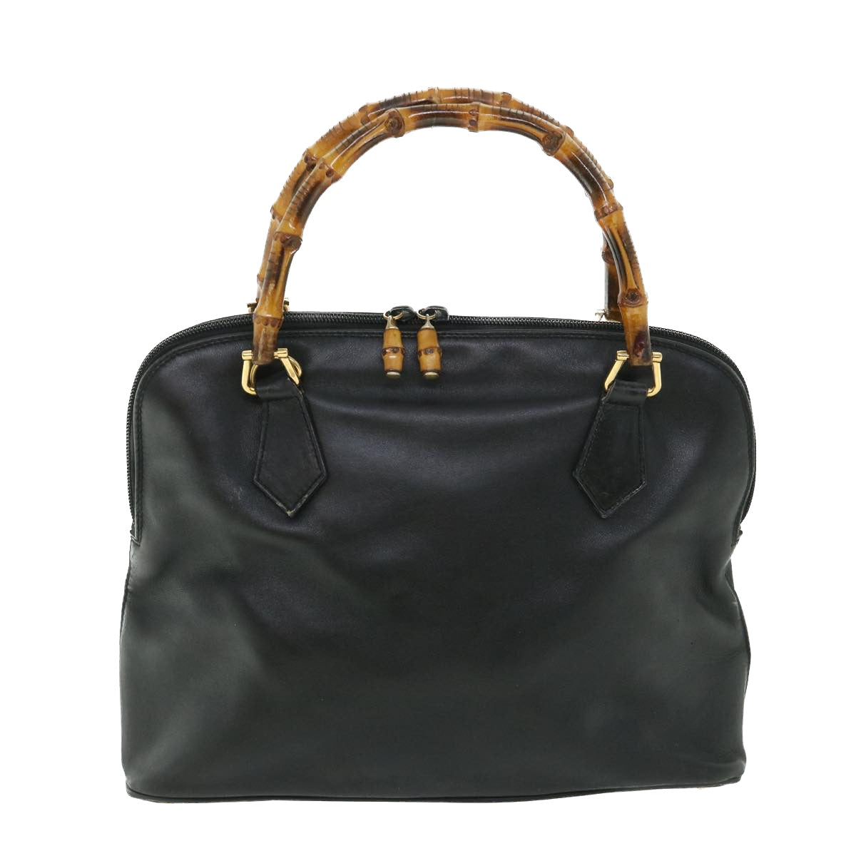 GUCCI Bamboo Hand Bag Leather 2way Black 000 1186 0289 bs8639