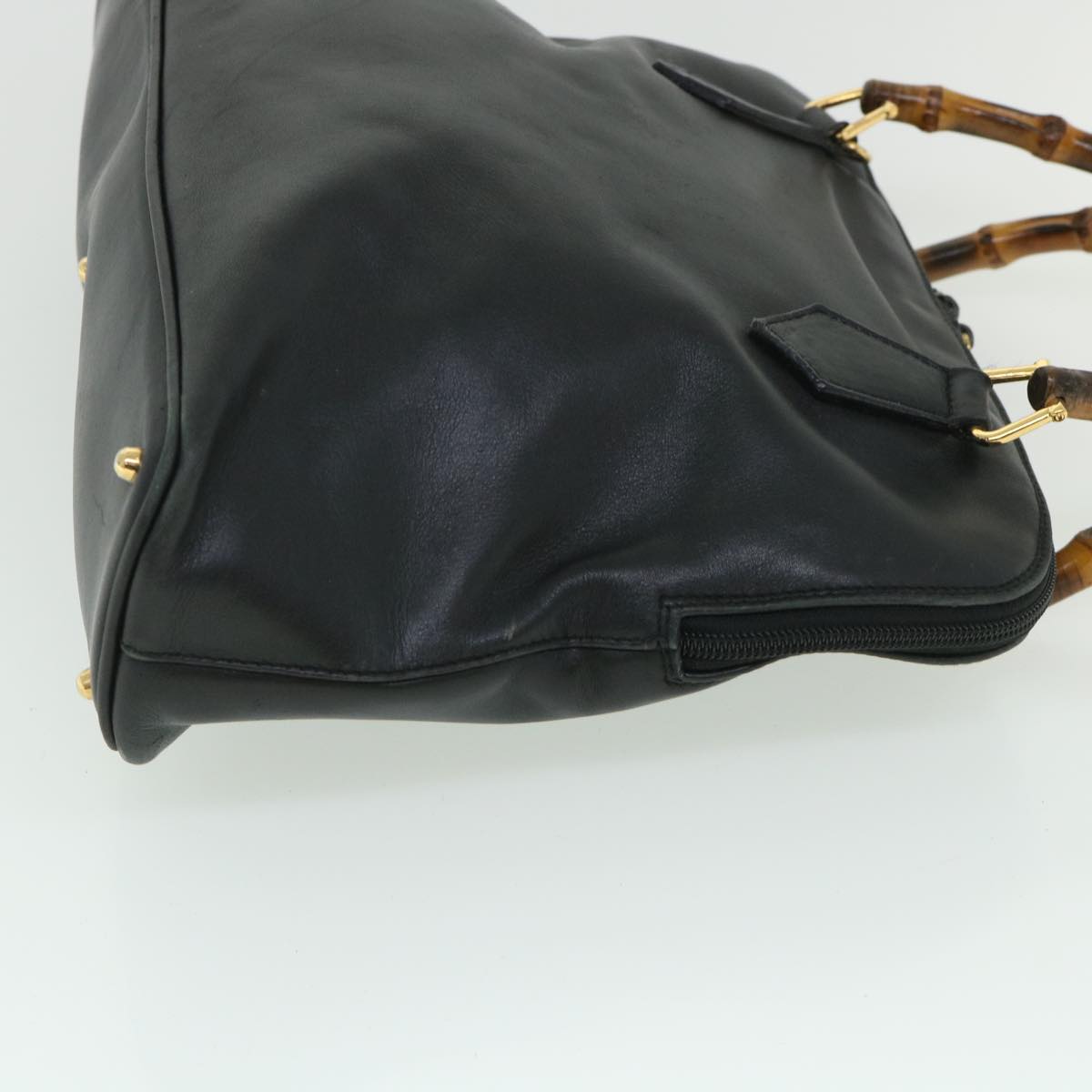 GUCCI Bamboo Hand Bag Leather 2way Black 000 1186 0289 bs8639