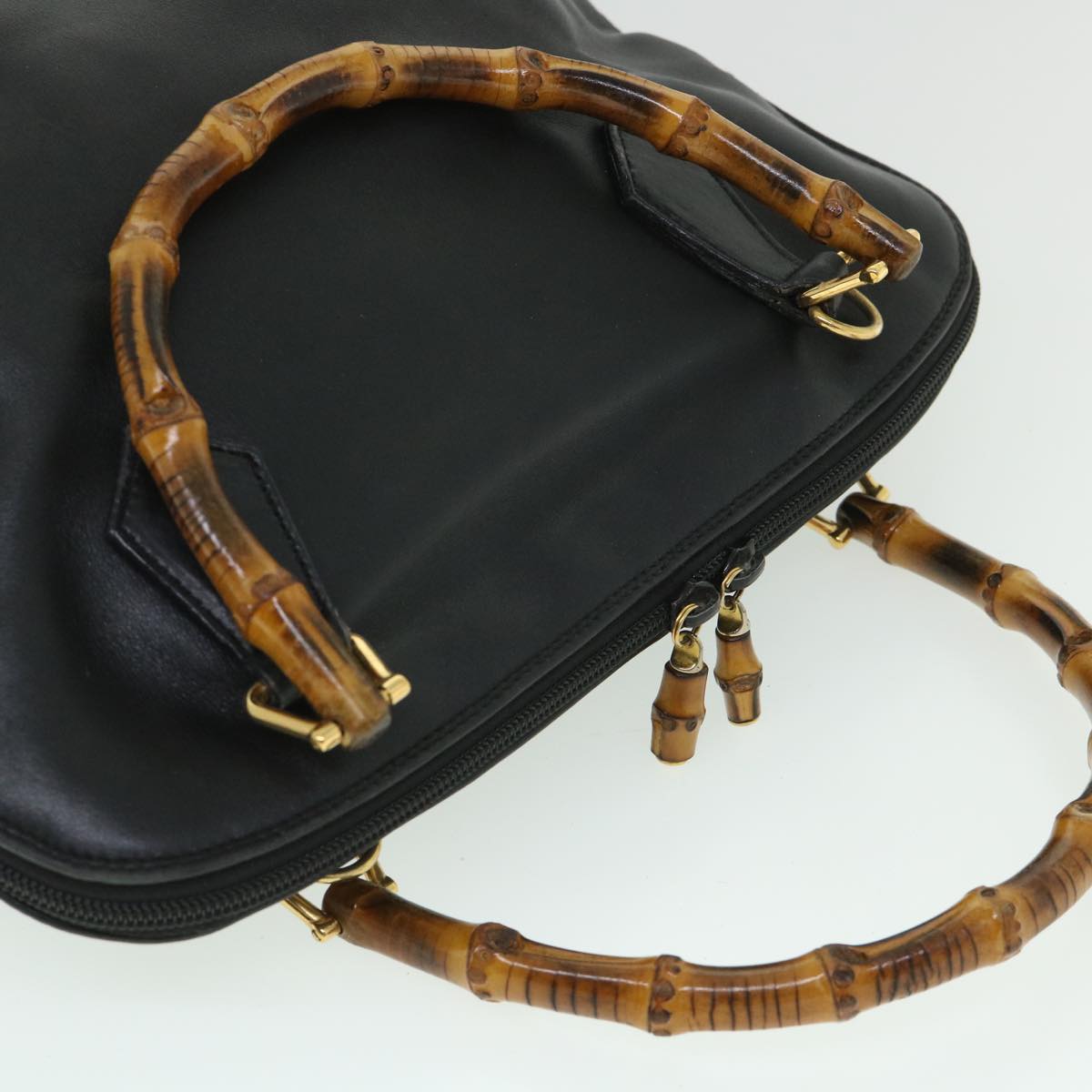 GUCCI Bamboo Hand Bag Leather 2way Black 000 1186 0289 bs8639