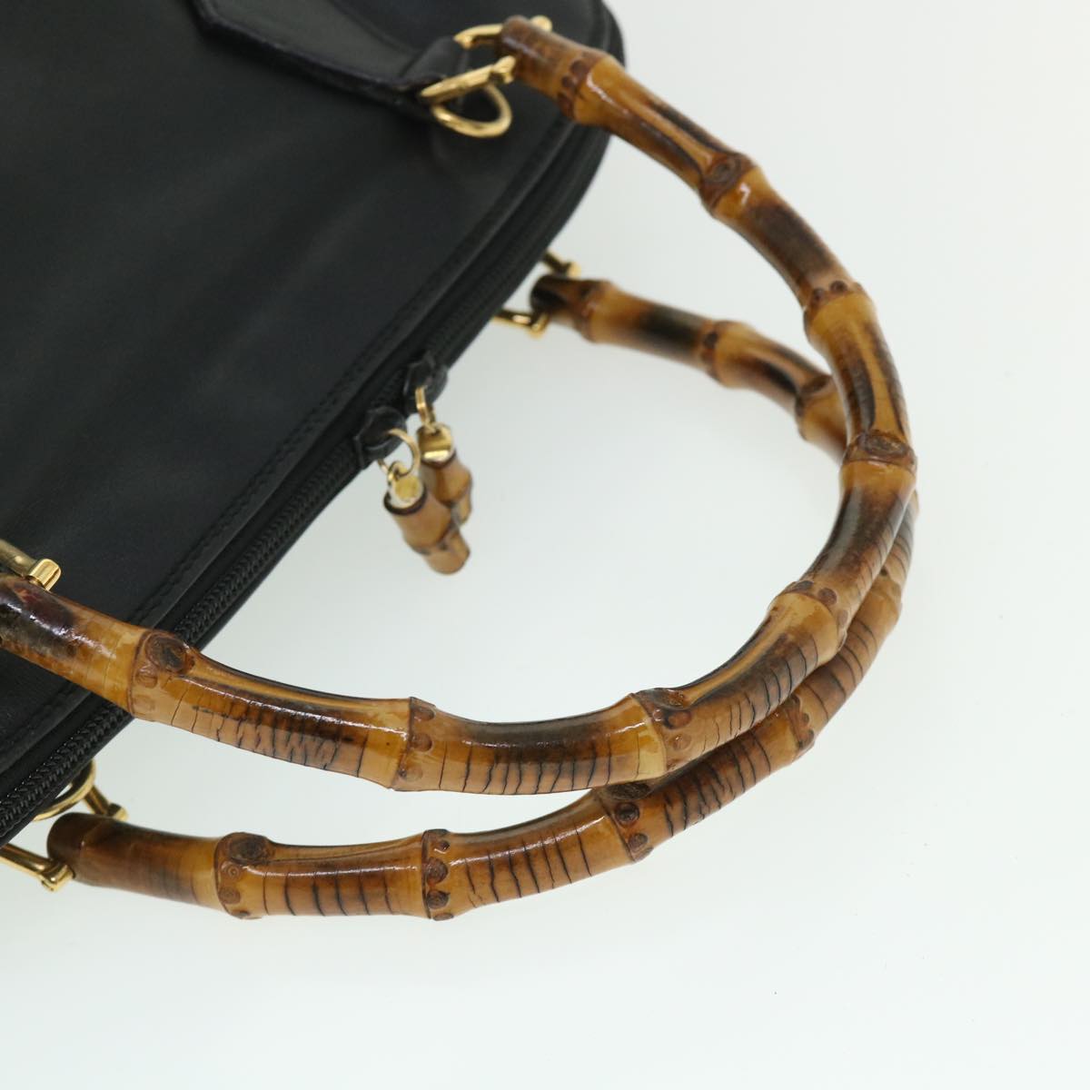 GUCCI Bamboo Hand Bag Leather 2way Black 000 1186 0289 bs8639