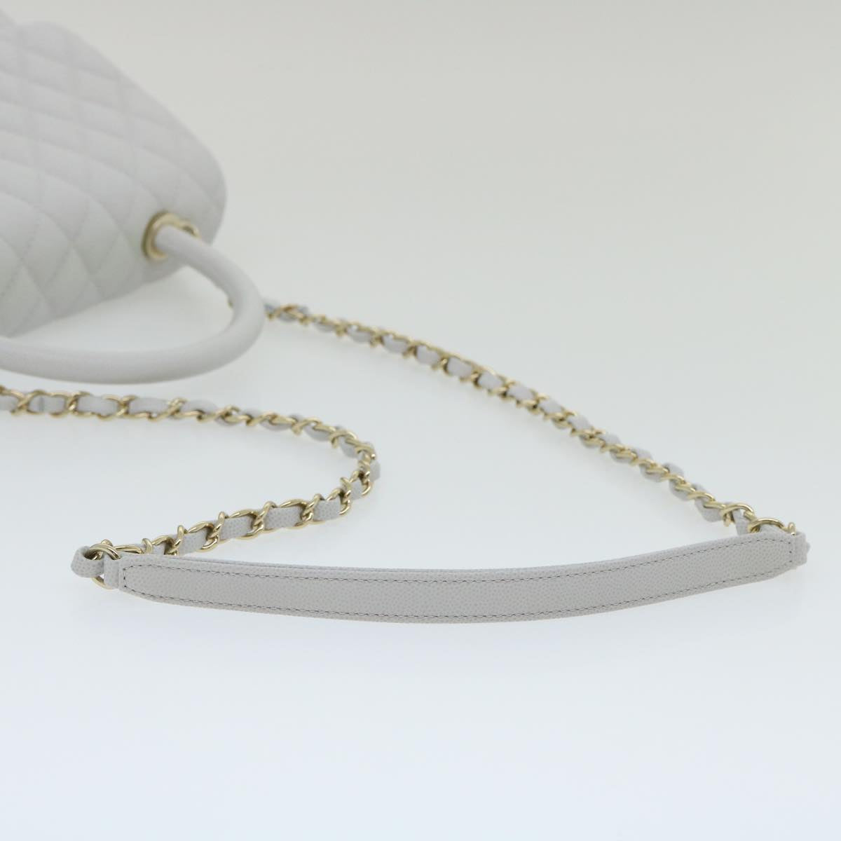 CHANEL Matelasse Chain Shoulder Hand Bag Caviar Skin 2way White CC bs910A