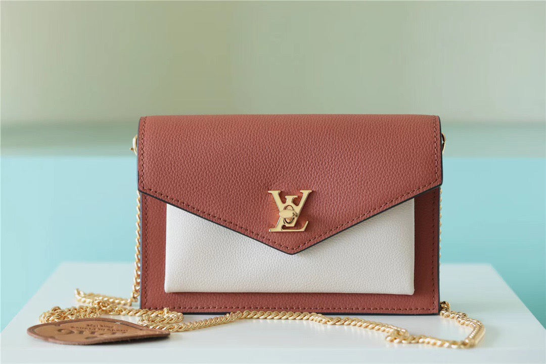 LV Mylockme Chain Pochette Brown / Quartz White For Women,  Shoulder and Crossbody Bags 7.5in/19cm LVÃ‚Â 