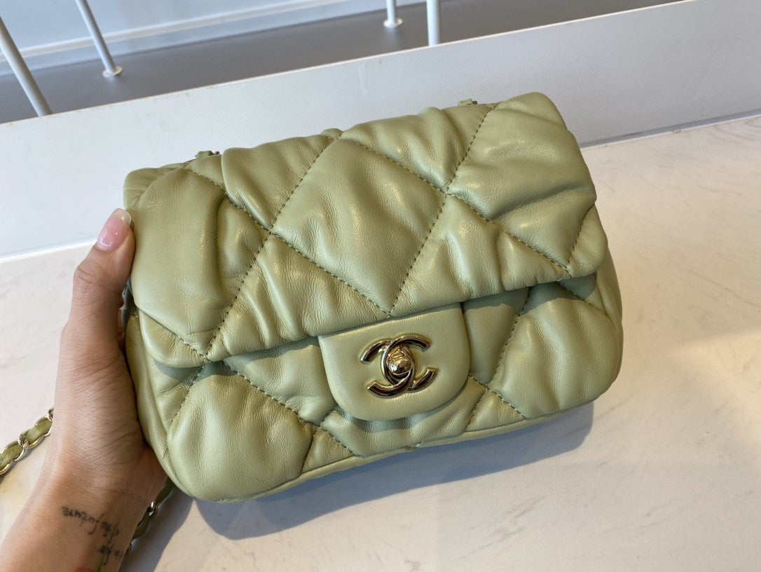 CHLSmall Flap Bag Gold Hardware Green For Women, Women’s Handbags, Shoulder Bags 7.5in/19cm AS2232