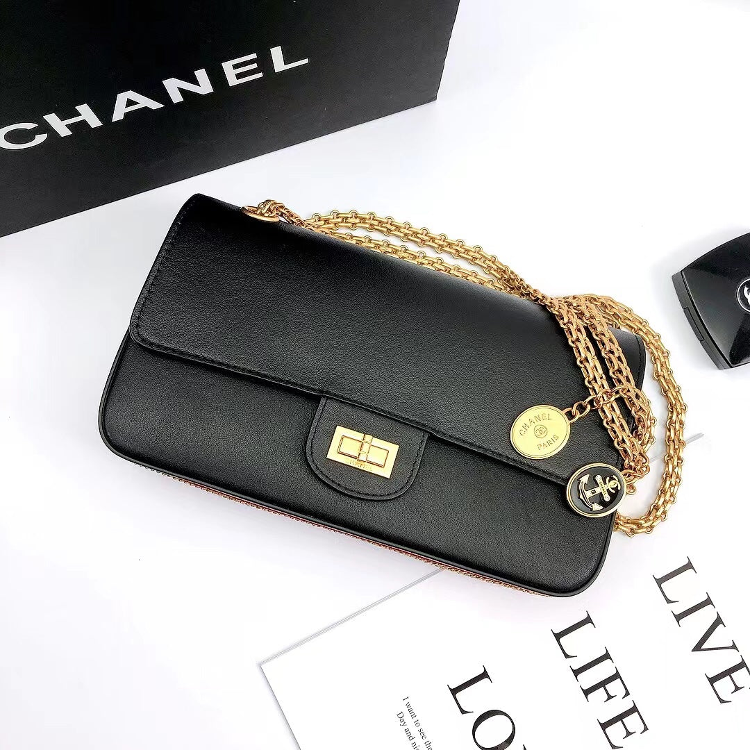 CHLMaroon Medallion Nude Reissue 2.55 Classic 225 GlamIap Black Bag For Women 24cm/9.4in