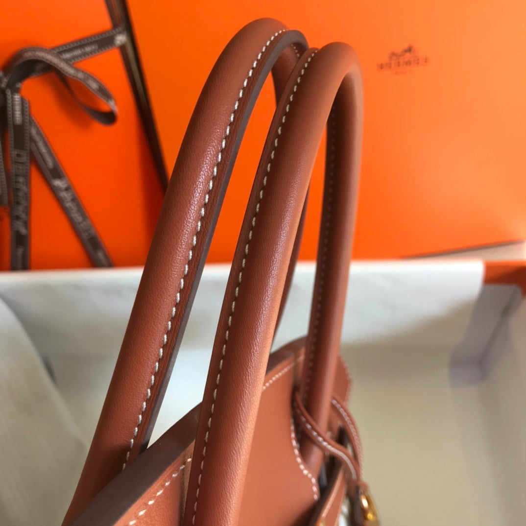 GLAMI Birkin Bag Toile and Brown Barenia with Gold Hardware For Women, Handbags, Shoulder Bags 30cm/12in