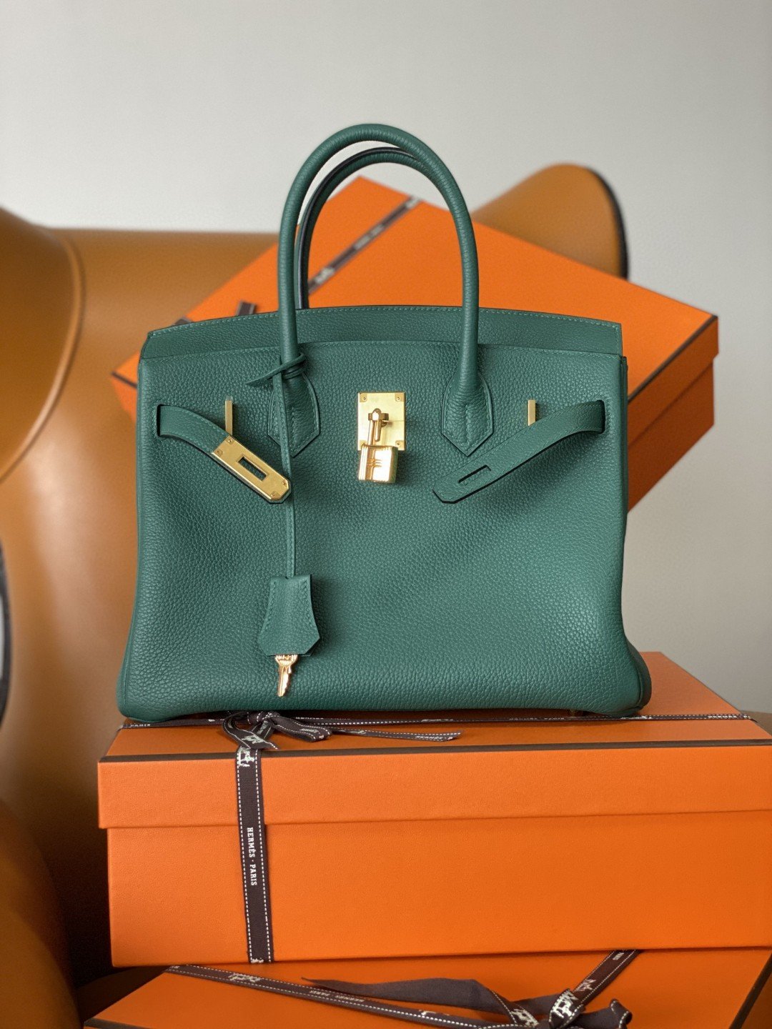 GLAMI Birkin Nata Swift Dark Green For Women Gold Toned Hardware 11.8in/30cm