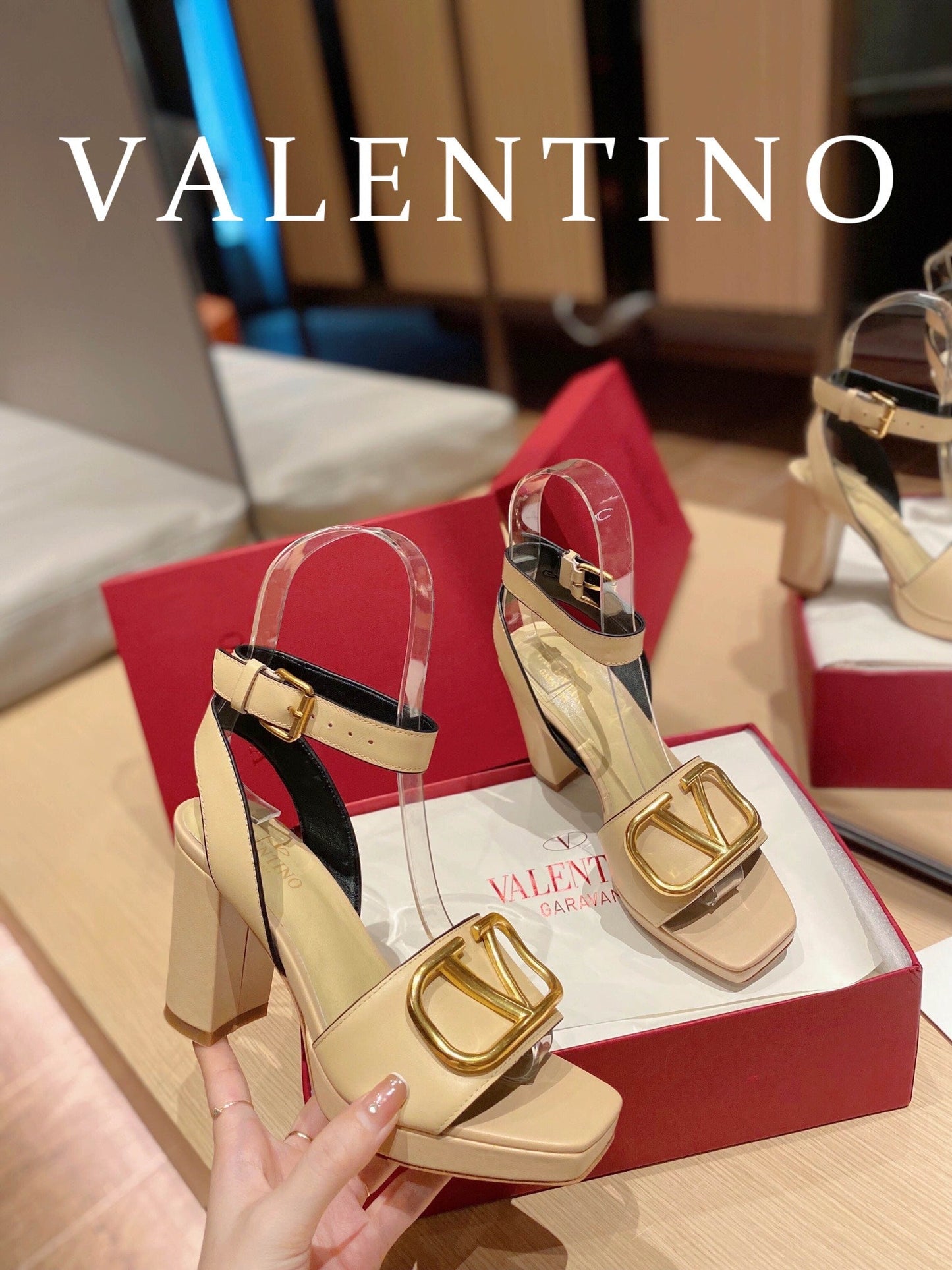 Valentino Garavani Strap Heeled Sandals With V Logo Signature EmbellisGLAMIent Light Yellow For Women