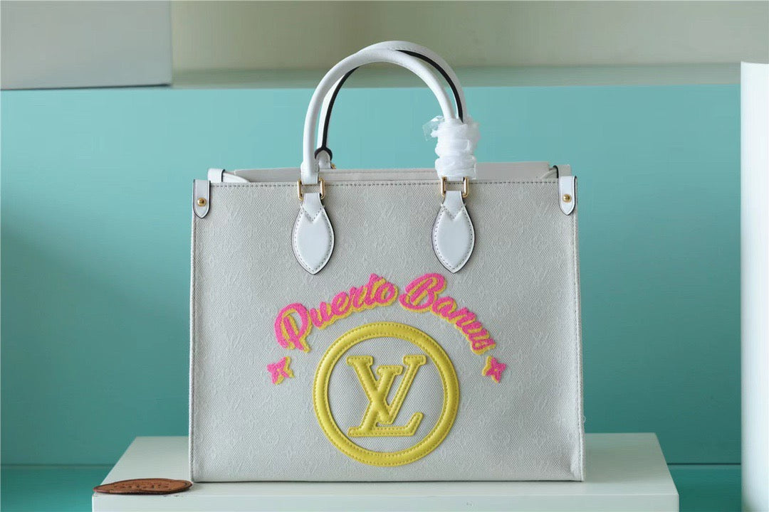 LV Onthego MM Monogram Giant And Raffia White/ Yellow For Women,  Shoulder And Crossbody Bags 35cm/13.8in LVÃ‚Â 