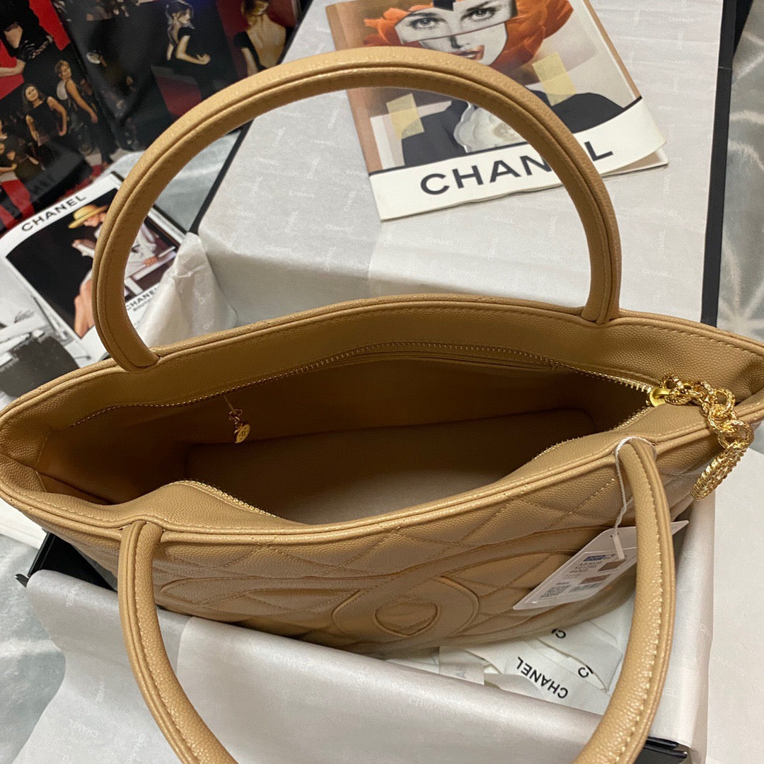 CHLMedallion Tote Gold Hardware Caviar Yellow For Women Handbags, Shoulder Bags 15.6in/32cm