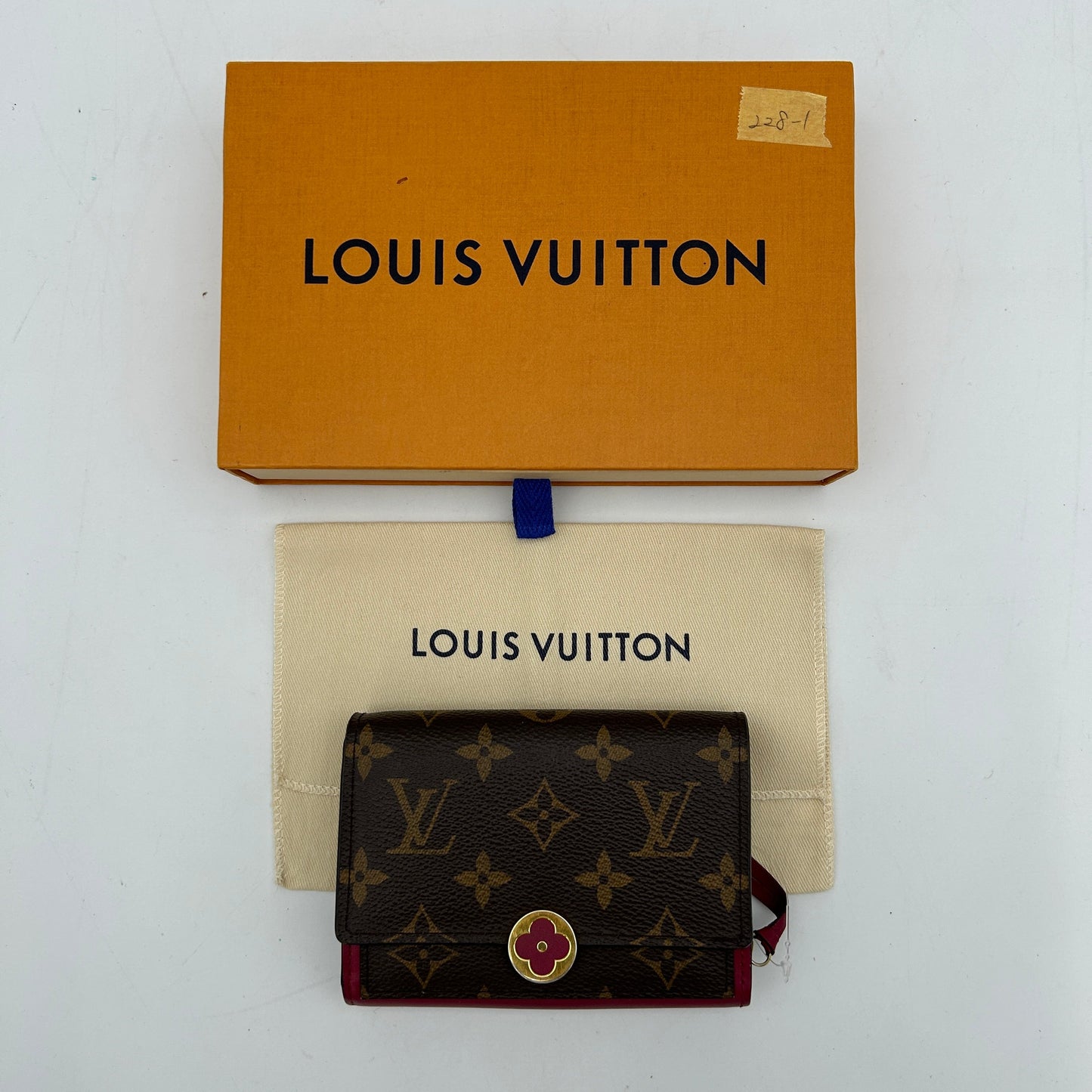 Louis Vuitton Flore Monogram Compact Wallet Brown Red