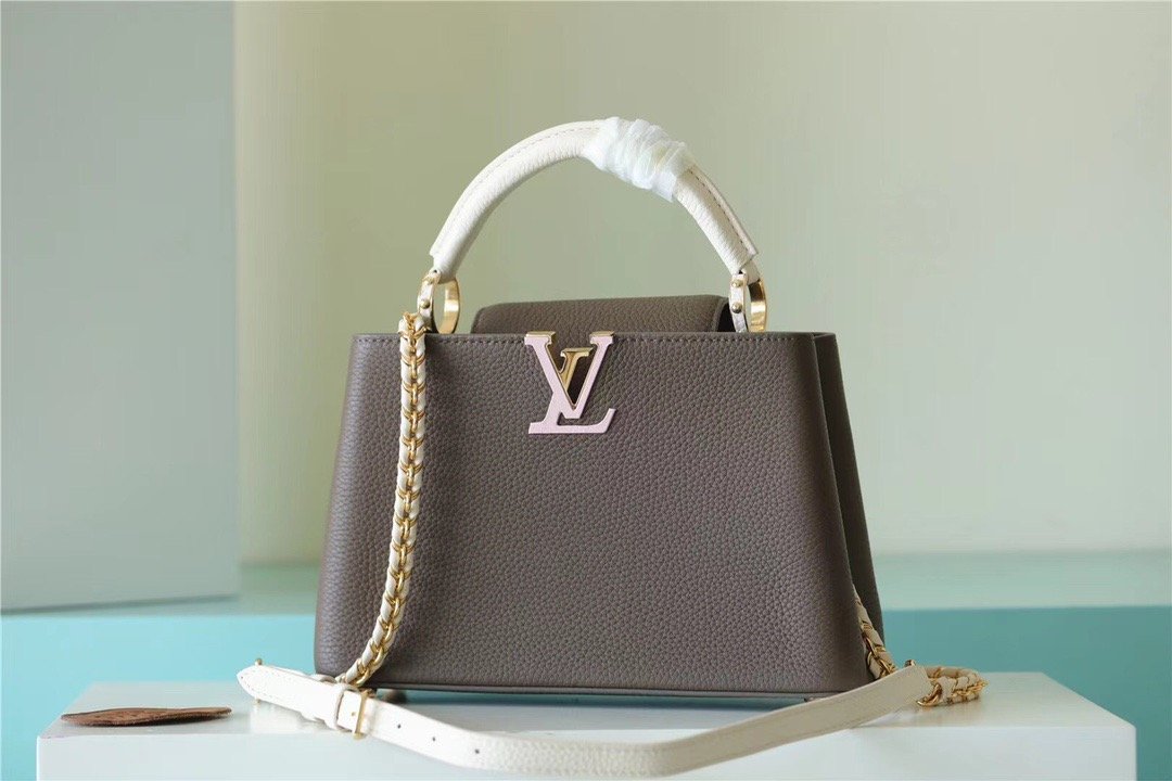 LV Capucines GLAMI Taurillon Smokey Brown Green/ Creme/ Pink For Women,  Shoulder And Crossbody Bags 27cm/10.6in LV M59516