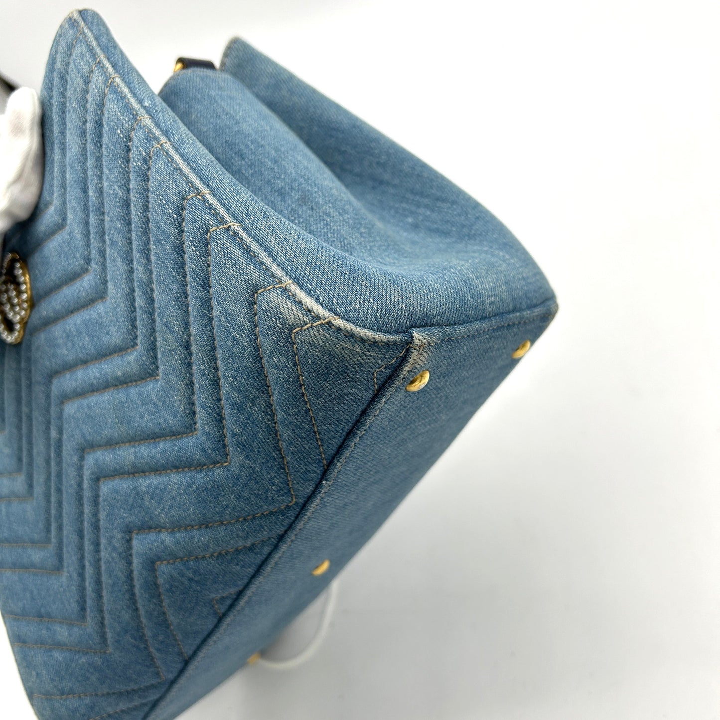 GLM-- Denim Matelasse Small Pearly GG Marmont Tote Blue LA26996