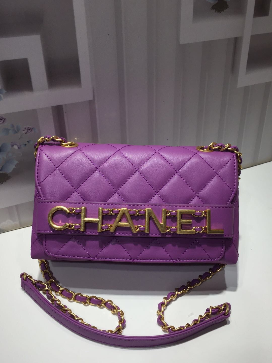 CHLFront Logo Small GlamIap Bag Gold Hardware Purple For Women Handbags, Shoulder Bags 8.2in/21cm AS1490