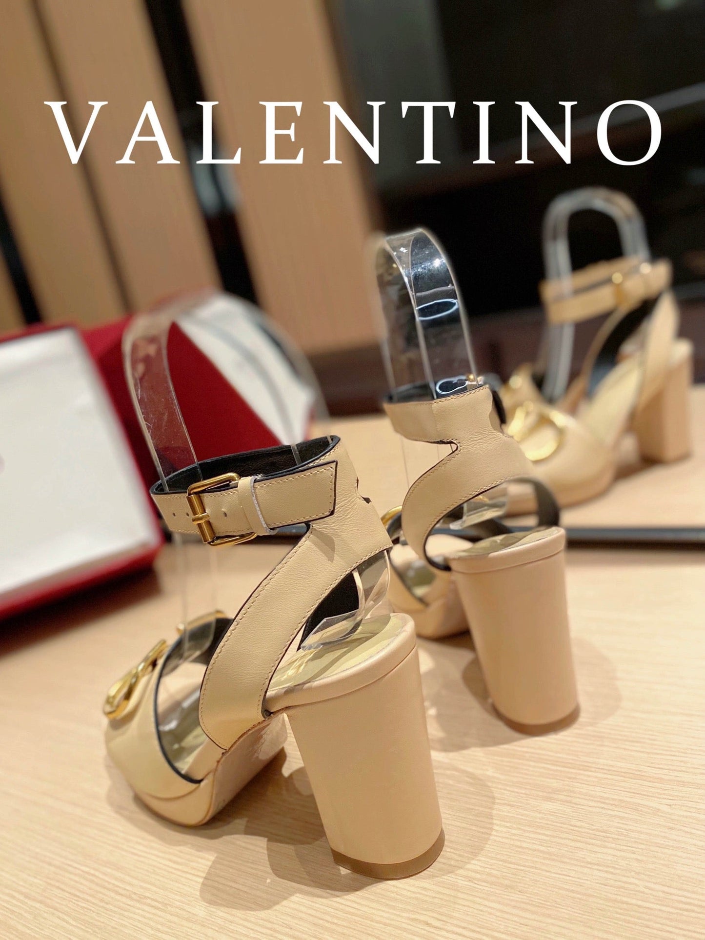 Valentino Garavani Strap Heeled Sandals With V Logo Signature EmbellisGLAMIent Light Yellow For Women
