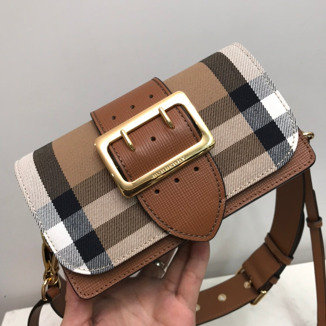 GLAMI Small Bridle House Check And Buckle Crossbody Brown For Women, Bags 7.8in/20cm