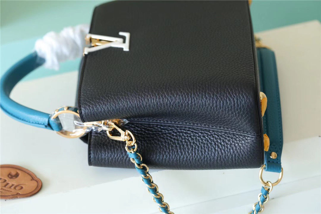 LV Capucines GLAMI Taurillon Black/Blue For Women, WomenÃ¢â‚¬â„¢s Bags, Shoulder And Crossbody Bags 10.6in/27cm LV