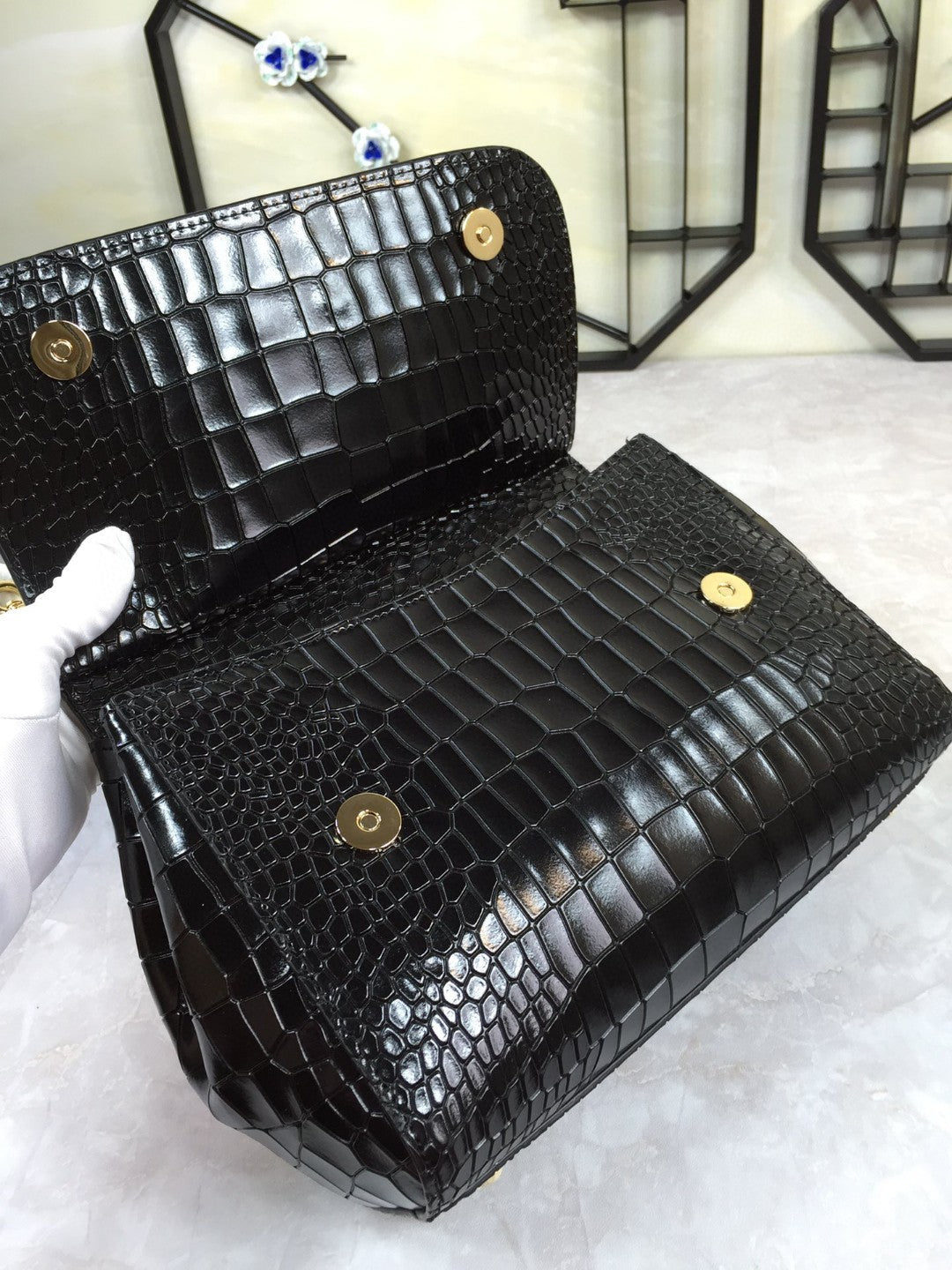 GLAMI MeGLAMIum Sicily Bag In Foiled CrocoGLAMIle-Print Black For Women 10.2in/26cm GLAMI
