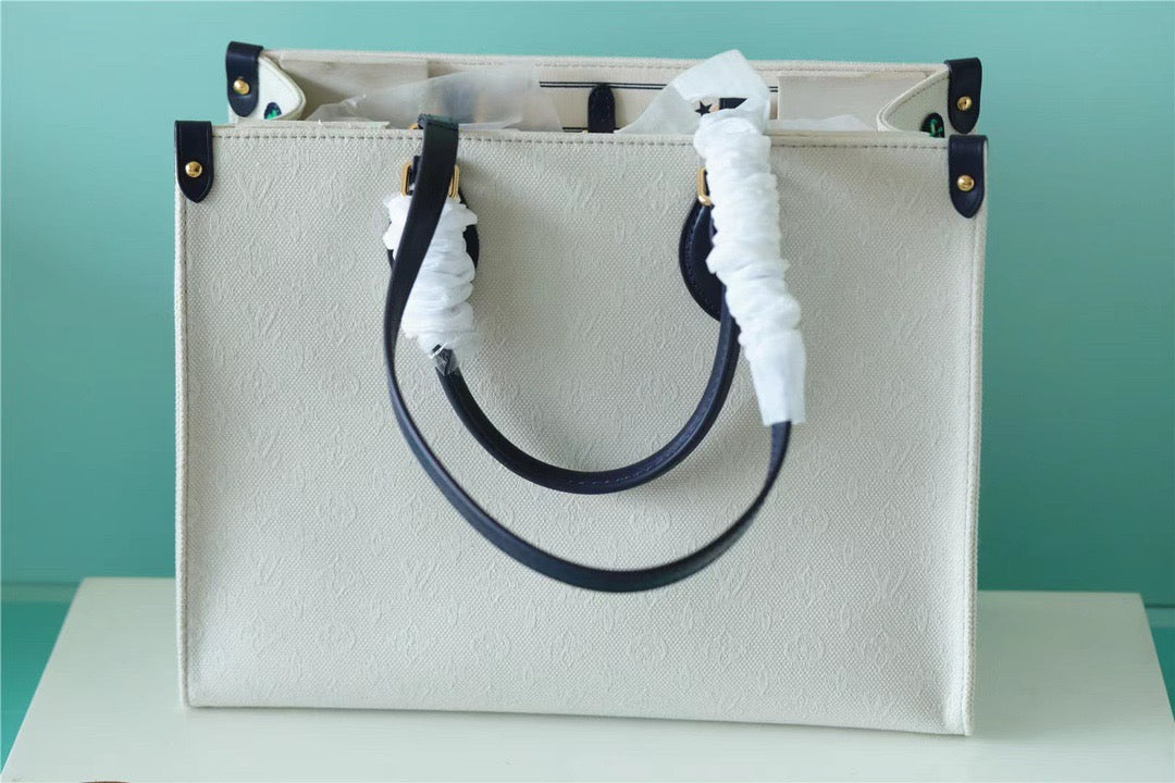 LV Onthego MM Monogram Giant And Raffia White/ Black For Women,  Shoulder And Crossbody Bags 35cm/13.8in LVÃ‚Â 