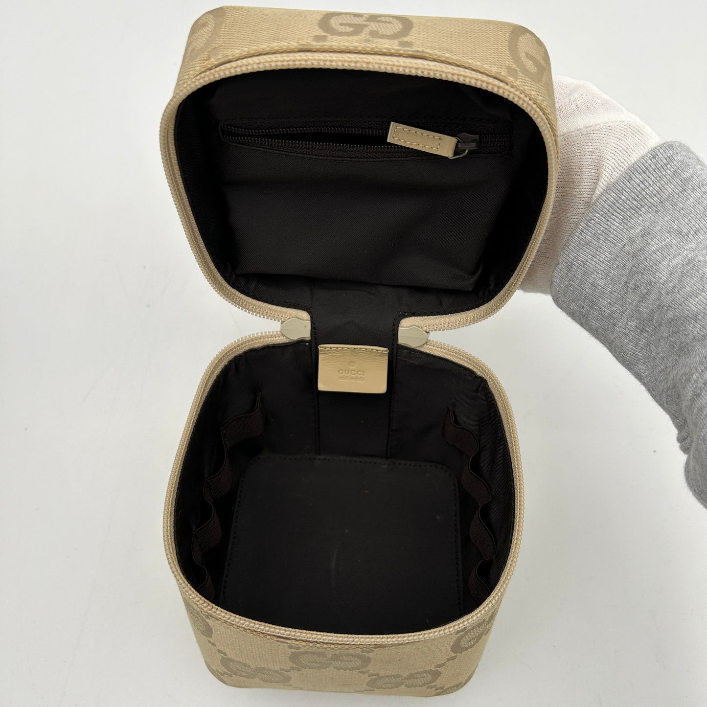Gucci Beige GG Canvas Leather Vanity Bag