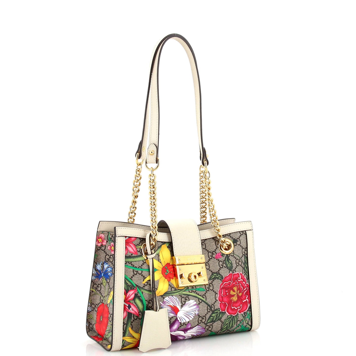 Padlock Chain Tote Flora GG Coated Canvas Small