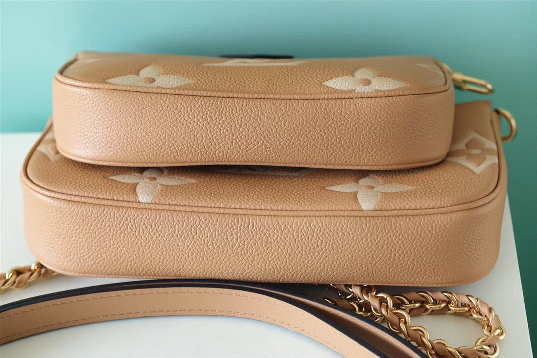 LV Multi Pochette AcGLAMIssoires Monogram Empreinte Arizona Beige / Cream For Women,  Shoulder And Crossbody Bags 9.8in/25cm LV M45983